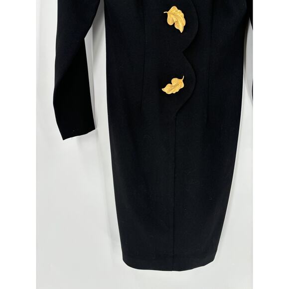 Santa Fe Vintage Dress Womens 2 Black Gold Leaf Applique Long Sleeves Full Zip - Picture 6 of 16